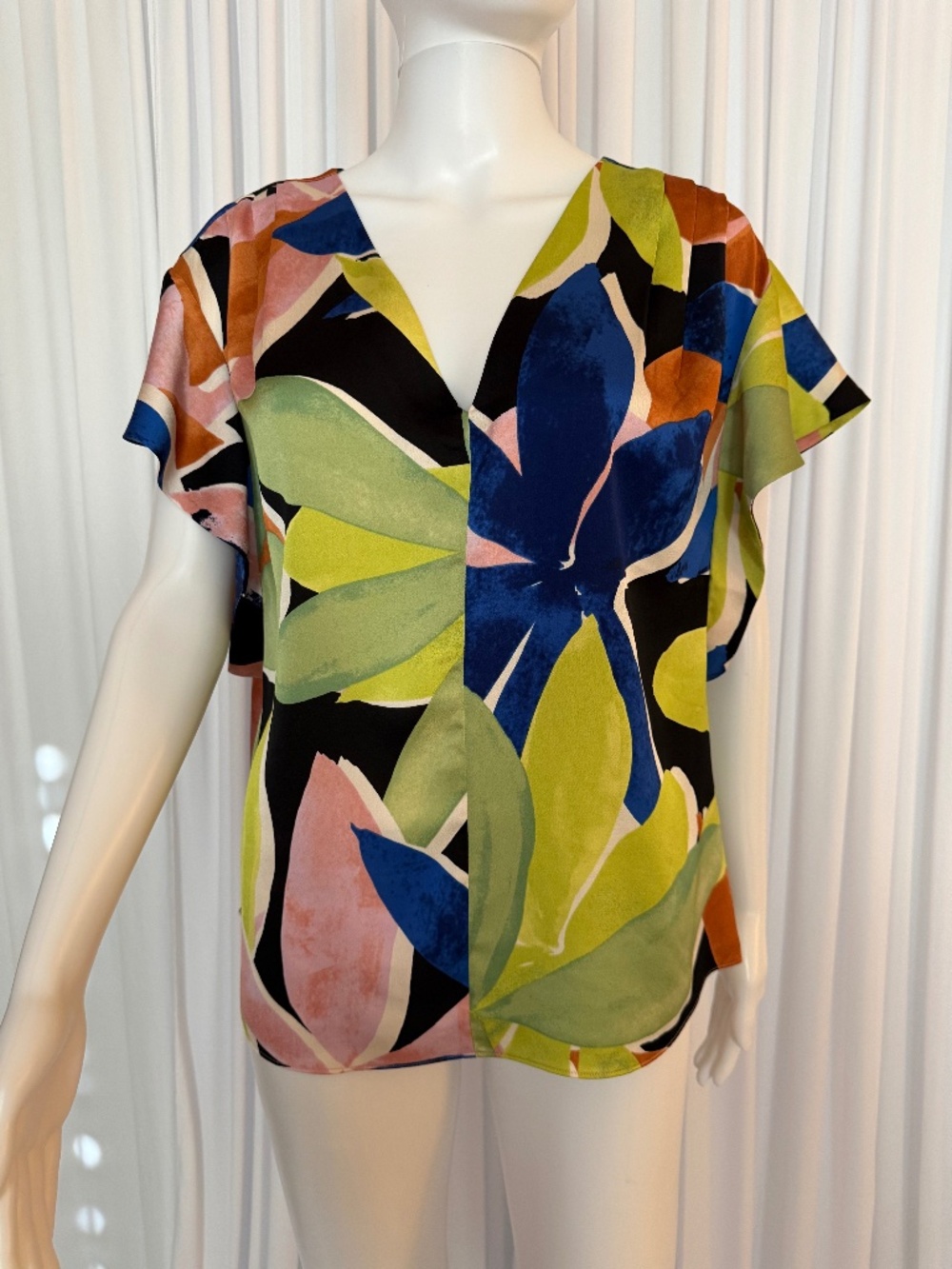 NIC+ZOE Abstract Floral Flutter Sleeve Top XL NWOT